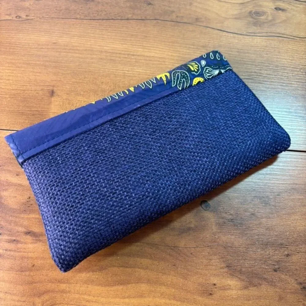 Ethnic African Dashiki Print Envelope Clutch Purse Purple Yellow Woven Tweed